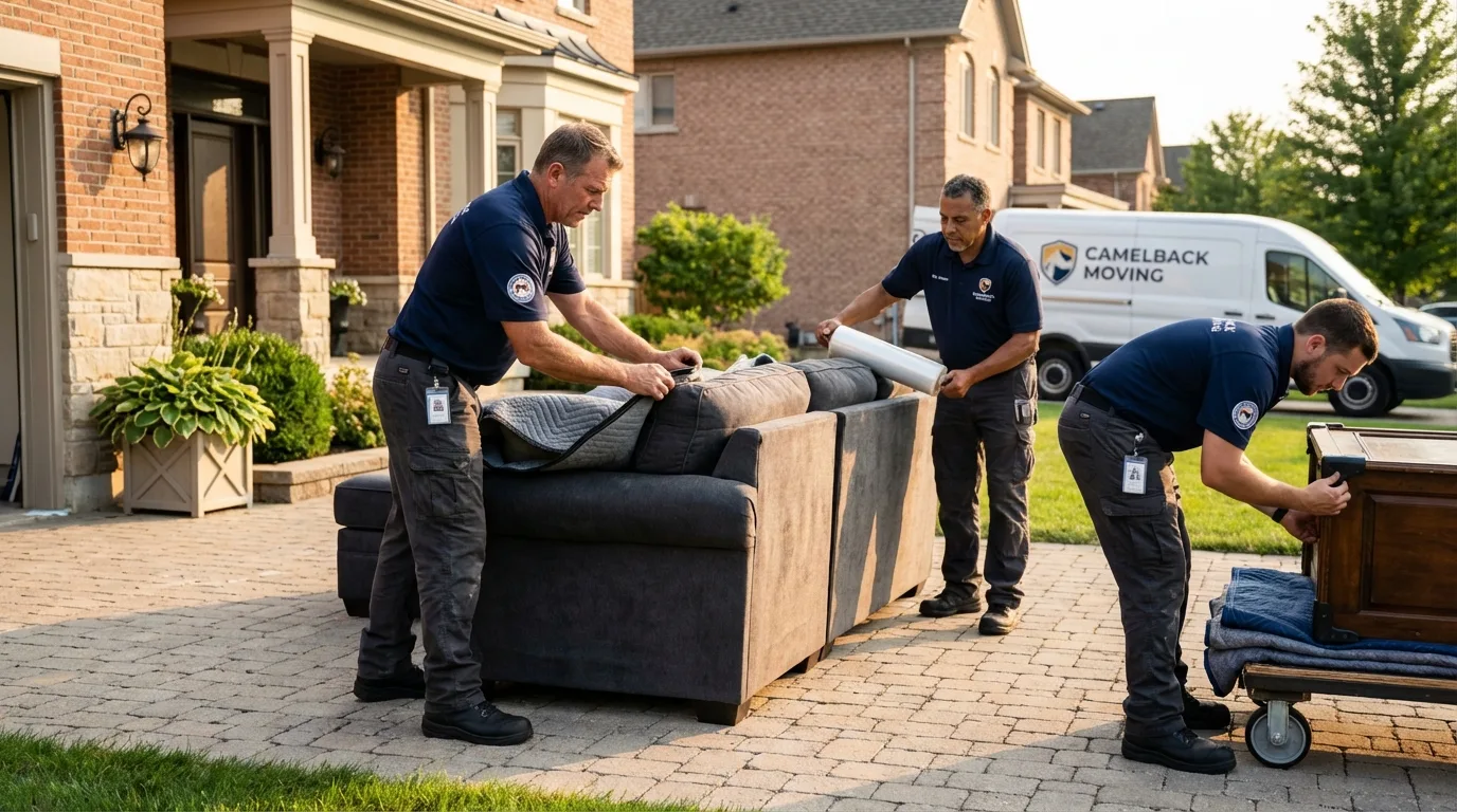 Large estate moving crew wrapping furniture in Burlington, CO
